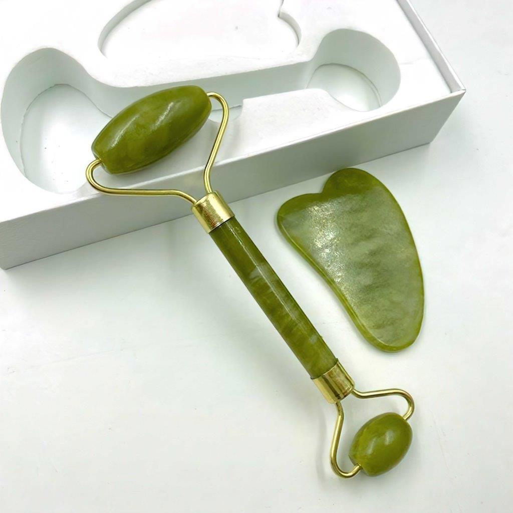 Smooth Facial Roller & Gua Sha Massager Natural Jade Stone