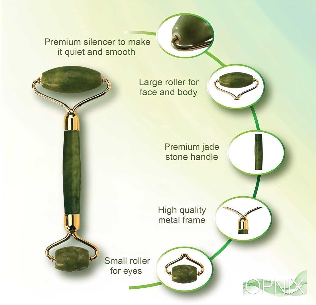 Smooth Facial Roller & Gua Sha Massager Natural Jade Stone