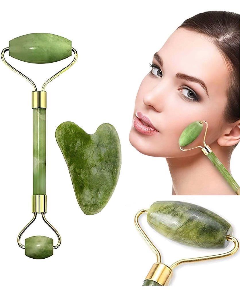 Smooth Facial Roller & Gua Sha Massager Natural Jade Stone