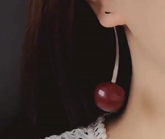 3D Red Cherry Drop Earrings Cute Fruit Gold Dangle Earrings